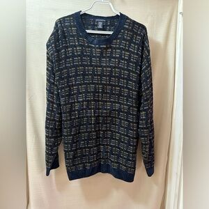 Knightsbridge Men’s Textured Knit Sweater Size Large Navy Tan Cozy